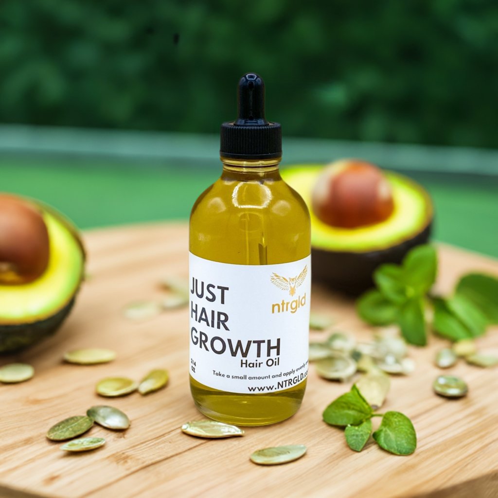 JUST HAIR GROWTH OIL - Improve Your Lackluster Edges | NTRGLD - NETER GOLD | hair growth | eczema | dry skin | beard care | black men | black women | nightwing | oil infused wooden comb | beard growth | natural skin care | blac