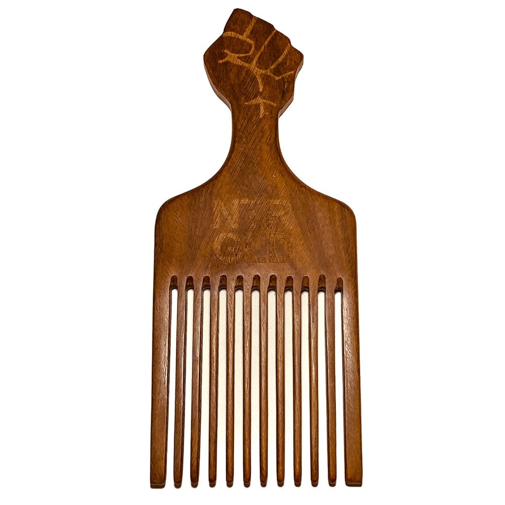 Black Fist Power Pick - 7.5 Inches || Oil Infused Wooden Comb - Neter Gold - NTRGLD