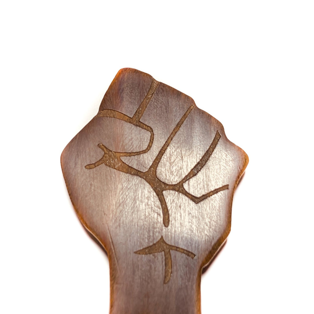 Black Fist Power Pick - 7.5 Inches || Oil Infused Wooden Comb - Neter Gold - NTRGLD