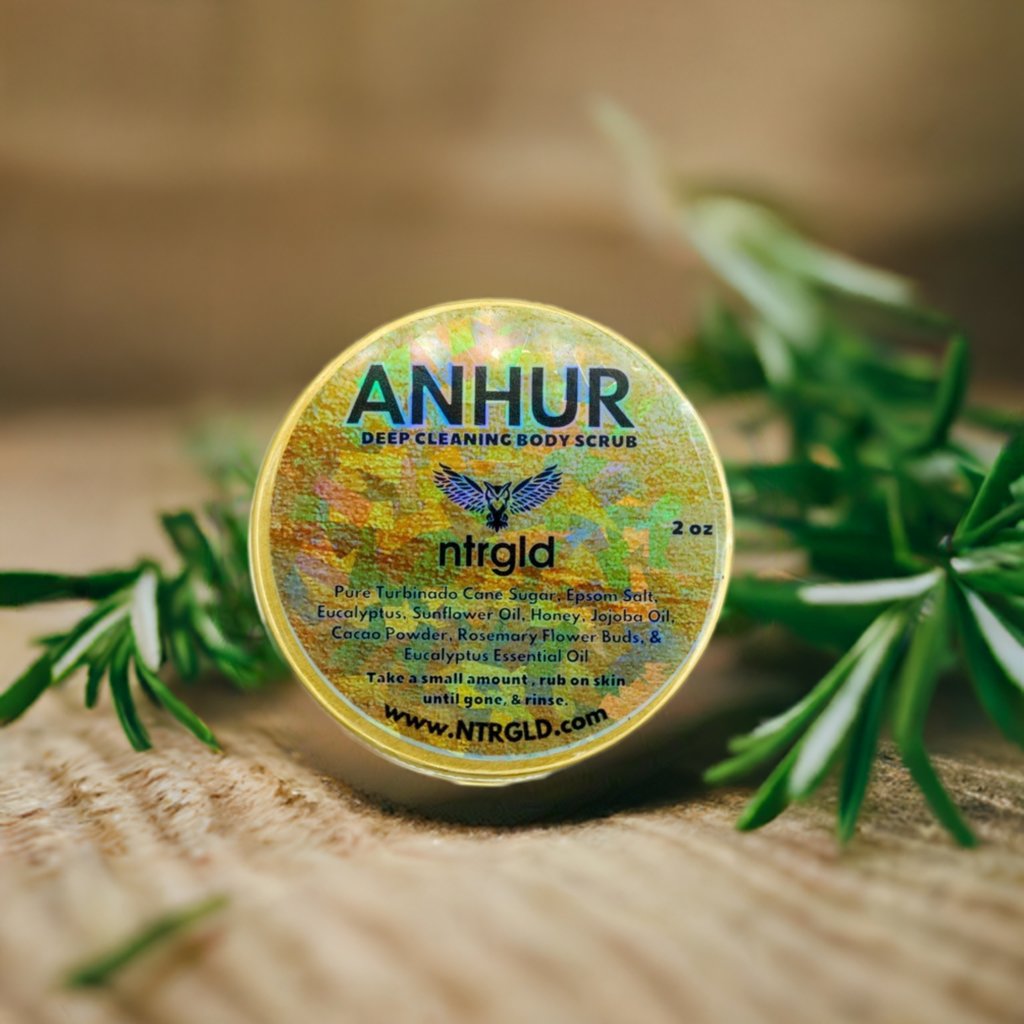 Anhur - Deep Cleaning Body Scrub | NTRGLD - NETER GOLD | hair growth | eczema | dry skin | beard care | black men | black women | nightwing | oil infused wooden comb | beard growth | natural skin care | blac