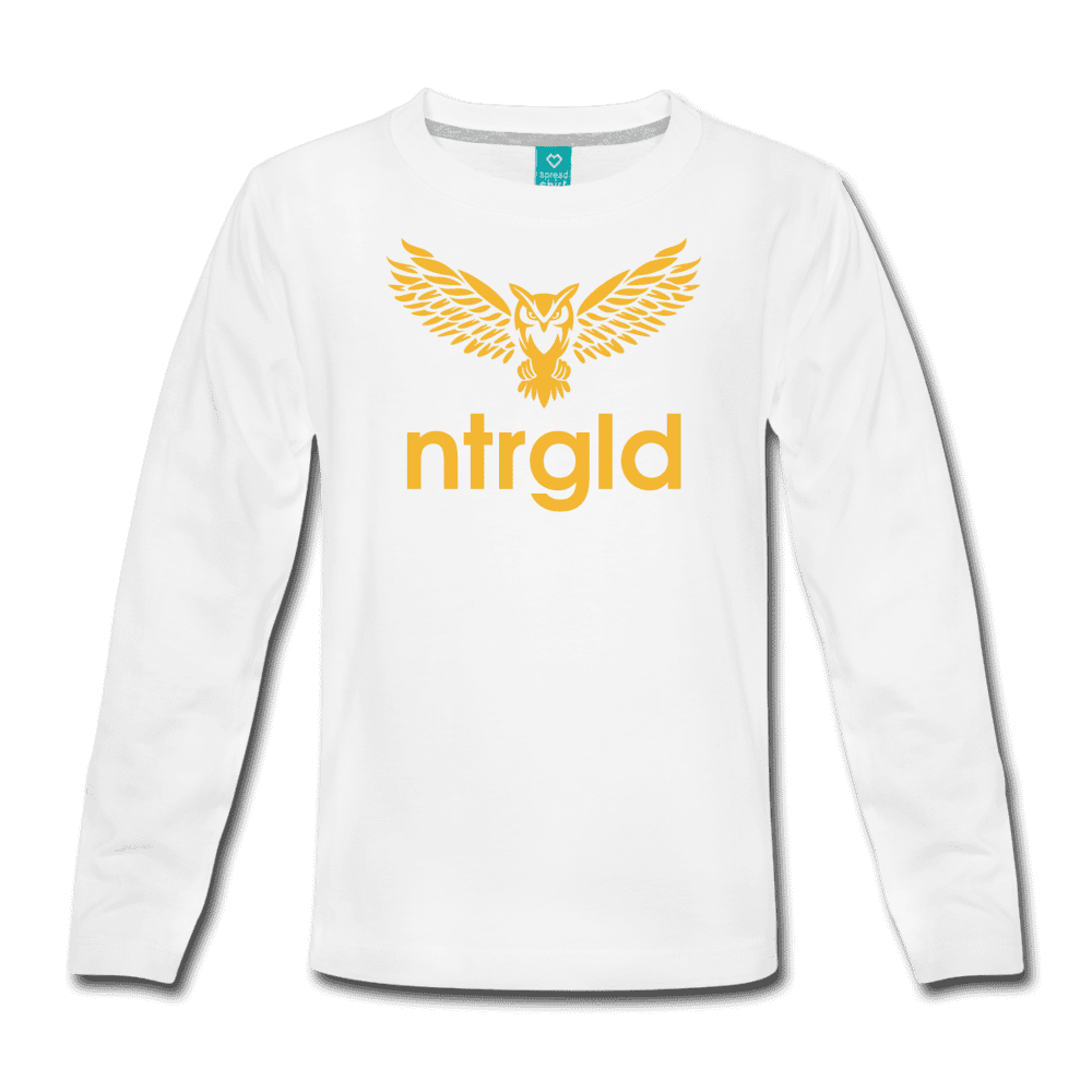Kids' Premium Long Sleeve T-Shirt NEBU OWL - Kids' Premium Long Sleeve T-Shirt - Neter Gold - white / Youth XS - NTRGLD