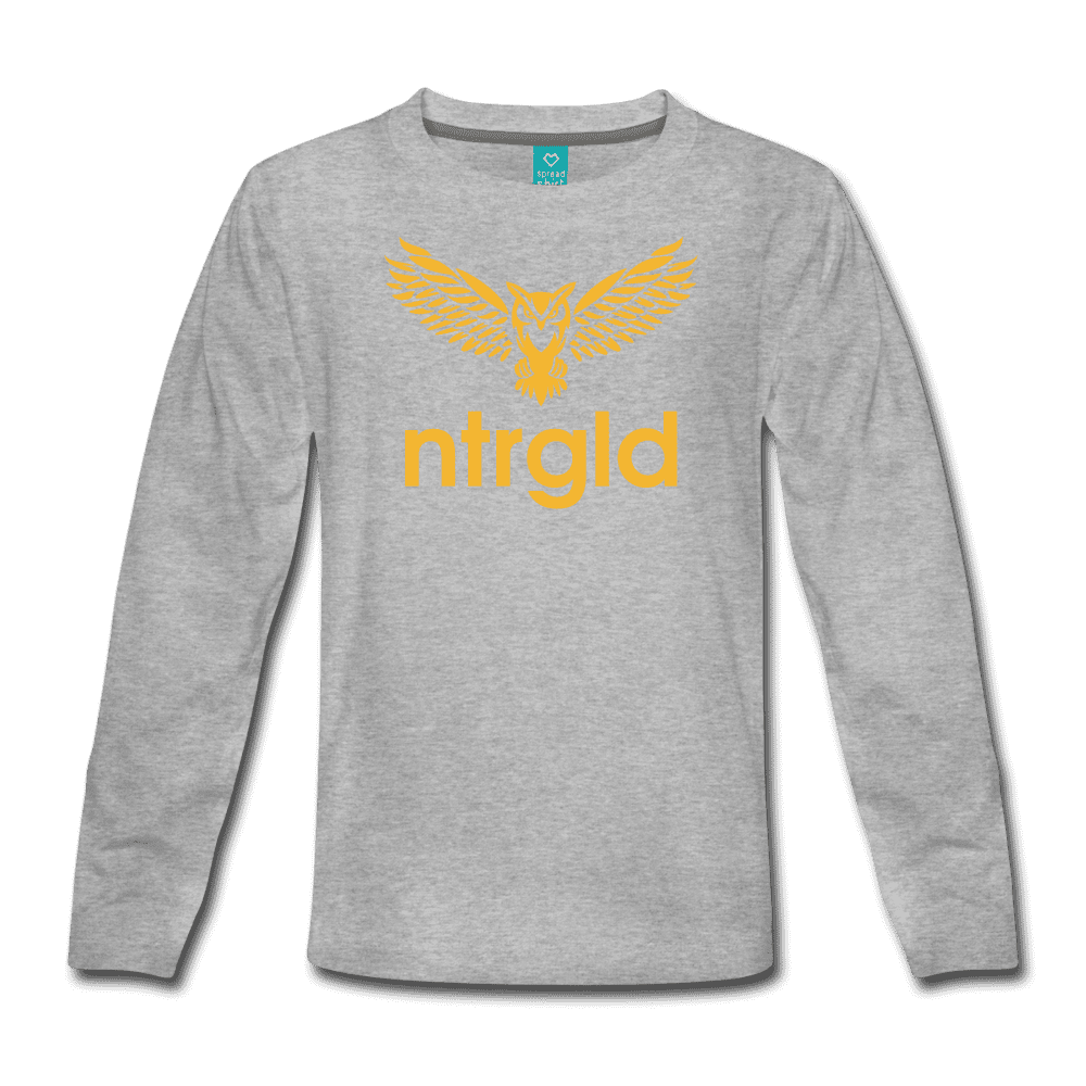 Kids' Premium Long Sleeve T-Shirt NEBU OWL - Kids' Premium Long Sleeve T-Shirt - Neter Gold - heather gray / Youth XS - NTRGLD