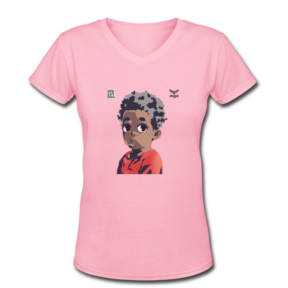 Women's V-Neck T-Shirt Anime Boss Mick - Women's V-Neck T-Shirt - Neter Gold - pink / S - NTRGLD