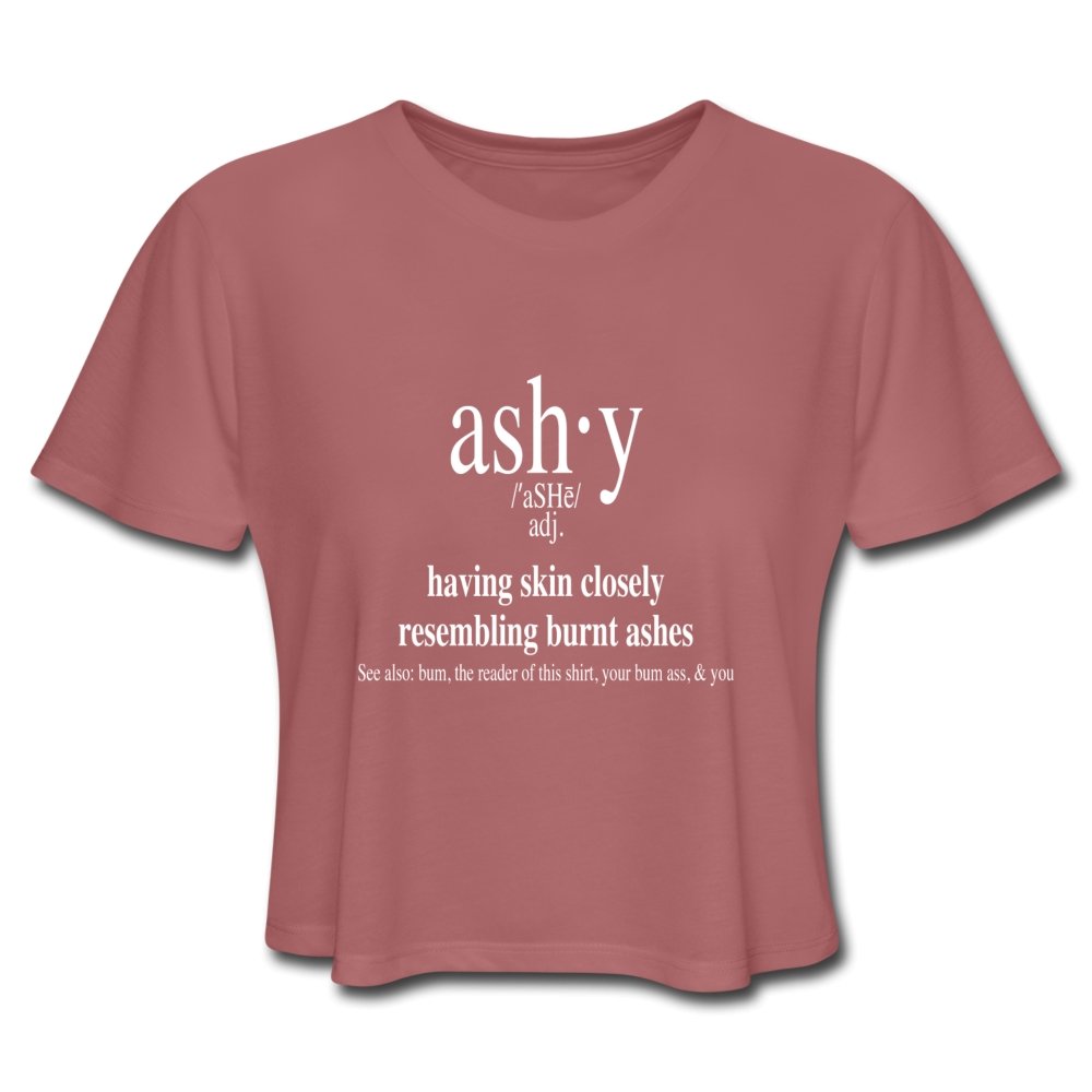 Women's Cropped T-Shirt Ashy Definition (white) - Women's Cropped T-Shirt - Neter Gold - mauve / S - NTRGLD