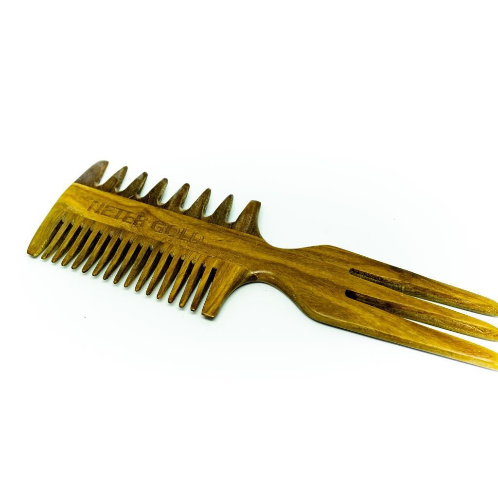 DEFECT!! - Triple Threat Wooden Combo Comb - 9.7 inches || Oil Infused Wooden Comb - Neter Gold - NTRGLD