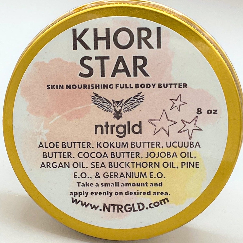 Khori Star - Skin Nourishing Full Body Butter | NTRGLD - NETER GOLD | hair growth | eczema | dry skin | beard care | black men | black women | nightwing | oil infused wooden comb | beard growth | natural skin care | blac