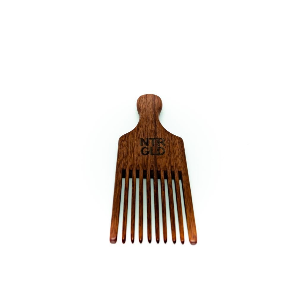 Mini Afro Power Pick Comb - 6.15 in x 2.5 in || Oil Infused Wooden Comb - Neter Gold - NTRGLD
