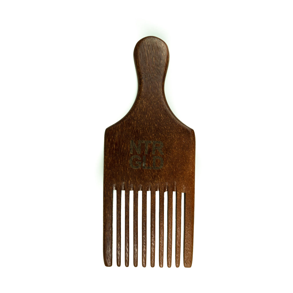 Mini Afro Power Pick Comb - 6.15 in x 2.5 in || Oil Infused Wooden Comb - Neter Gold - NTRGLD