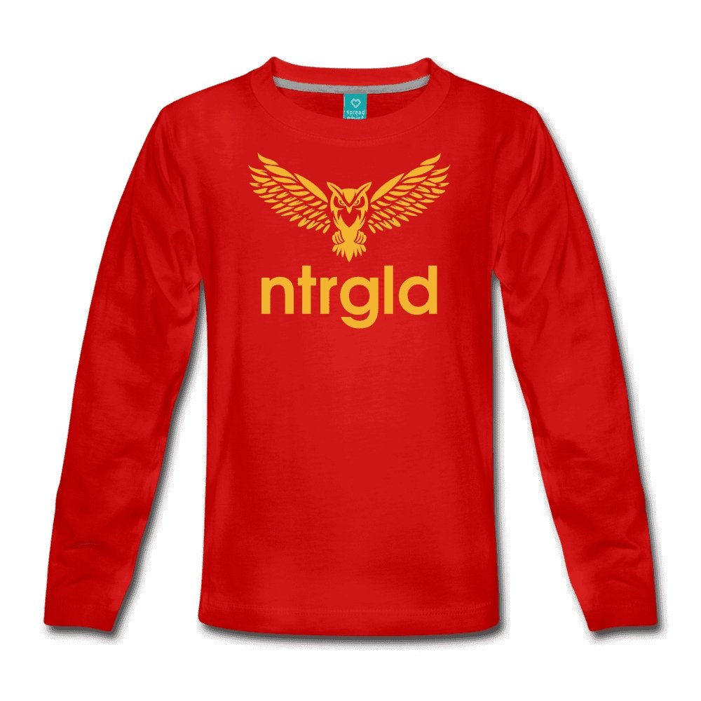 Kids' Premium Long Sleeve T-Shirt NEBU OWL - Kids' Premium Long Sleeve T-Shirt - Neter Gold - red / Youth XS - NTRGLD