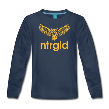 Kids' Premium Long Sleeve T-Shirt NEBU OWL - Kids' Premium Long Sleeve T-Shirt - Neter Gold - navy / Youth XS - NTRGLD
