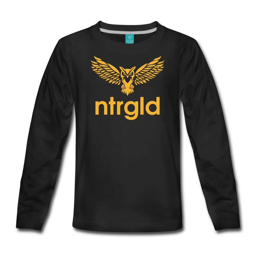 Kids' Premium Long Sleeve T-Shirt NEBU OWL - Kids' Premium Long Sleeve T-Shirt - Neter Gold - black / Youth XS - NTRGLD