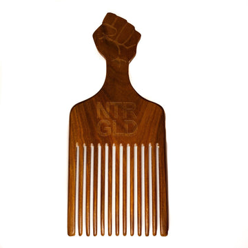 The Really Big Black Fist Afro Power Pick Comb - 9 Inches x 4 Inches || Oil Infused Wooden Comb - Neter Gold - NTRGLD