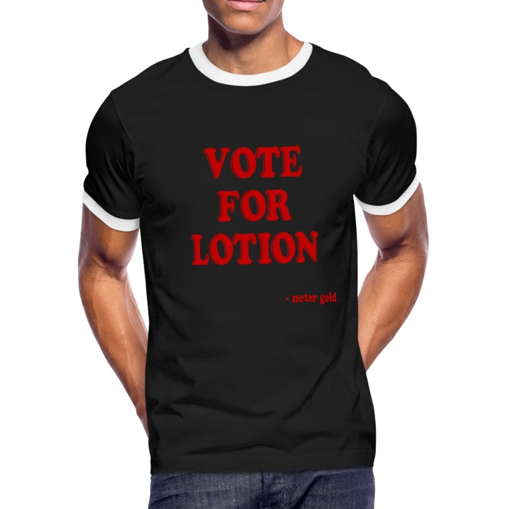 Men's Ringer T-Shirt Vote For Lotion - Ringer T-Shirt - Neter Gold - black/white / S - NTRGLD