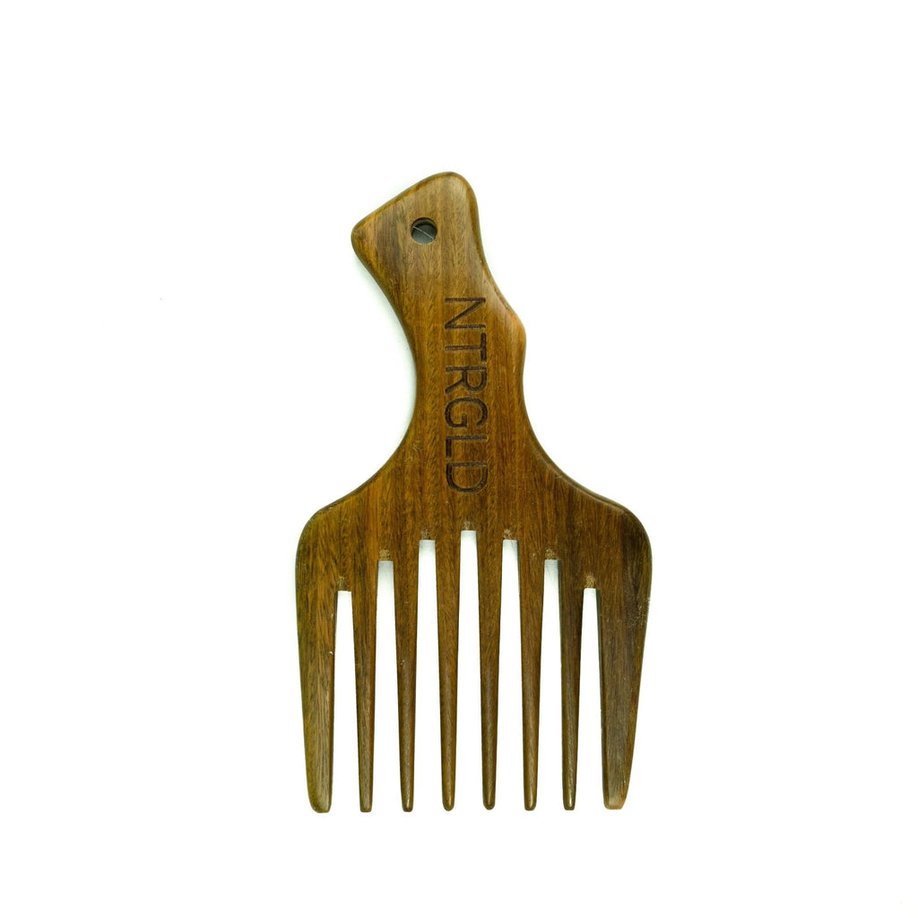 Wooden Thick Hair Pick - 5.5 inches x 3 inches || Oil Infused Wooden Comb - Neter Gold - NTRGLD